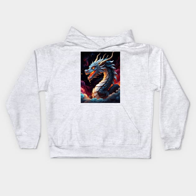 Chinese Dragon Gliding In Space Kids Hoodie by VivaLaRetro